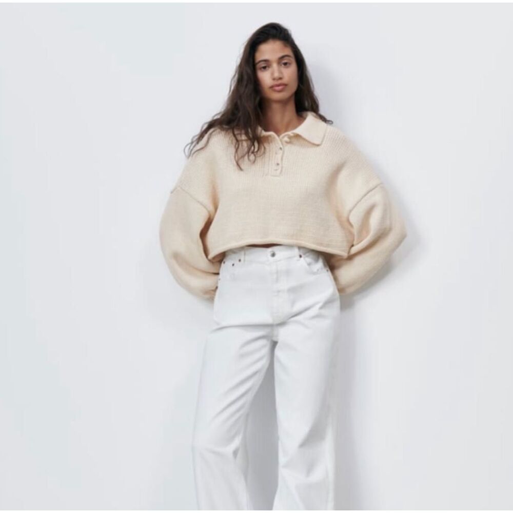 ZARA‎ Cropped Wide Sleeved Knit Sweater Sz Small